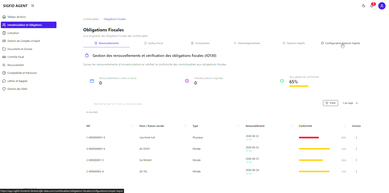 1 – Accès au module Obligations fiscales