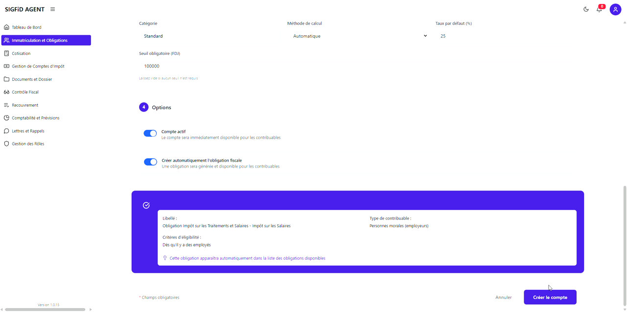 14 – Options de création