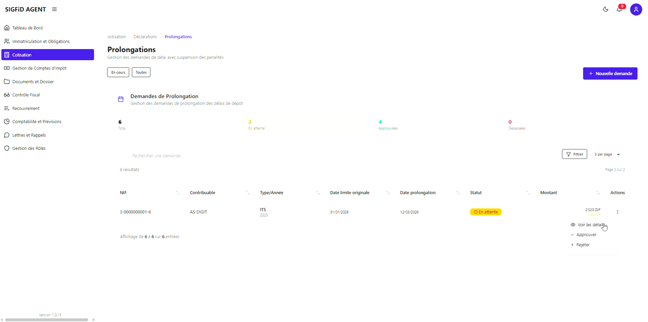 11 – Menu d’actions