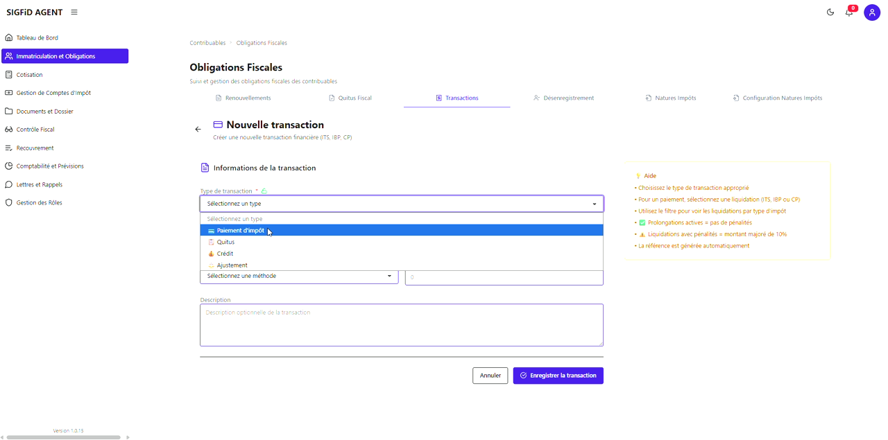 6 – Type de transaction