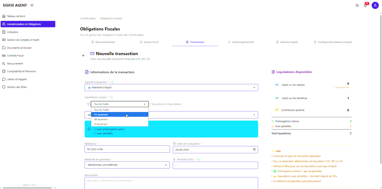 7 – Sélection de la liquidation