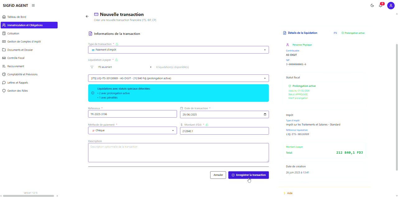 10 – Enregistrer la transaction