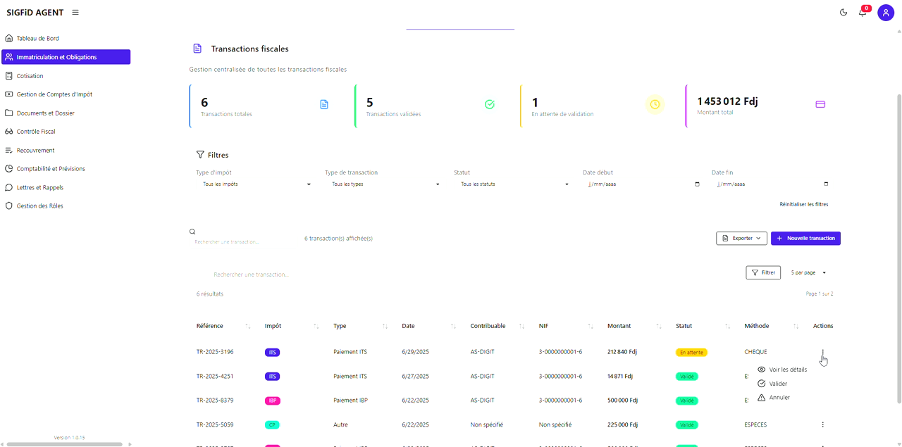 11 – Liste des transactions