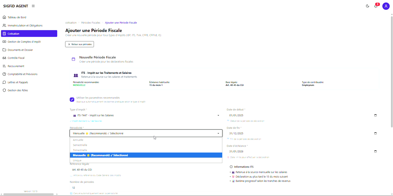 4 – Sélection de la périodicité