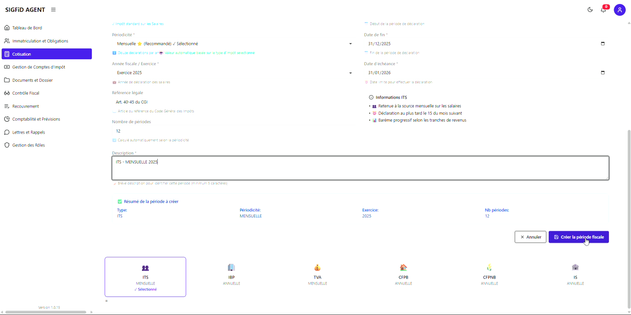 6 – Création de la période fiscale