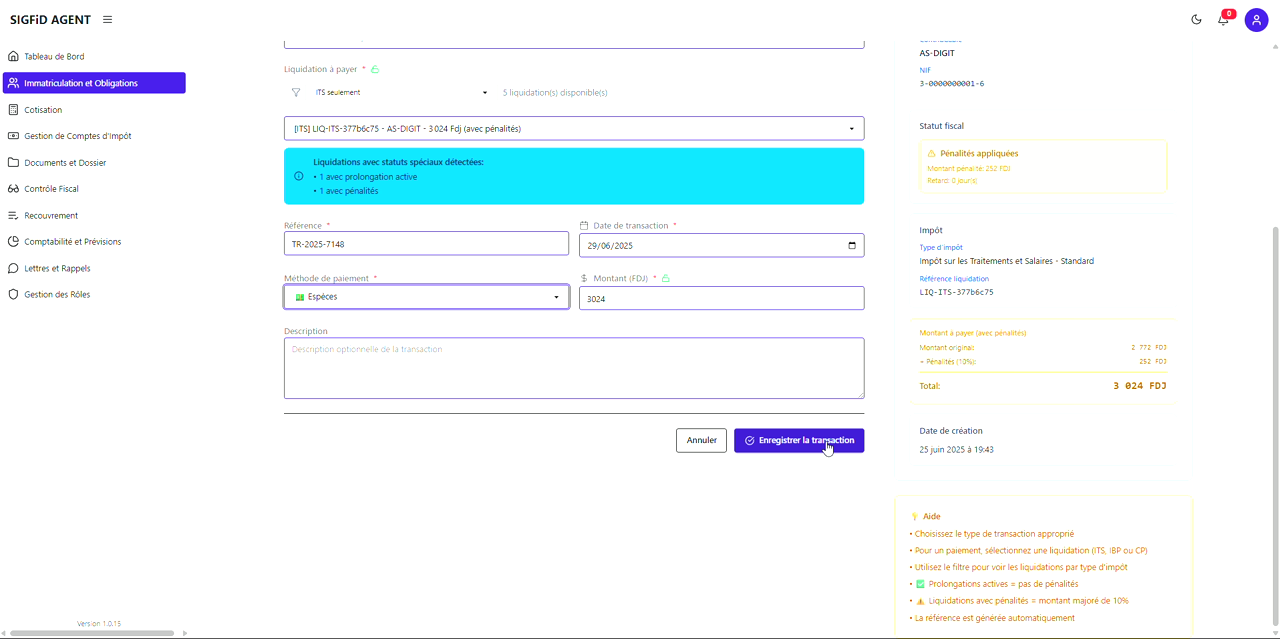 5 – Champs complétés avant enregistrement