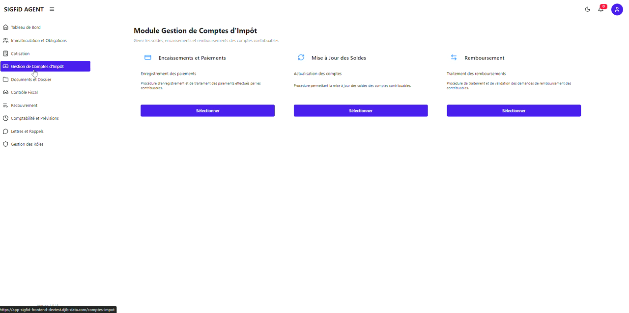 1 – Module Gestion de Comptes d’Impôt