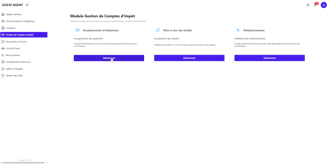 2 – Accès Encaissements et Paiements