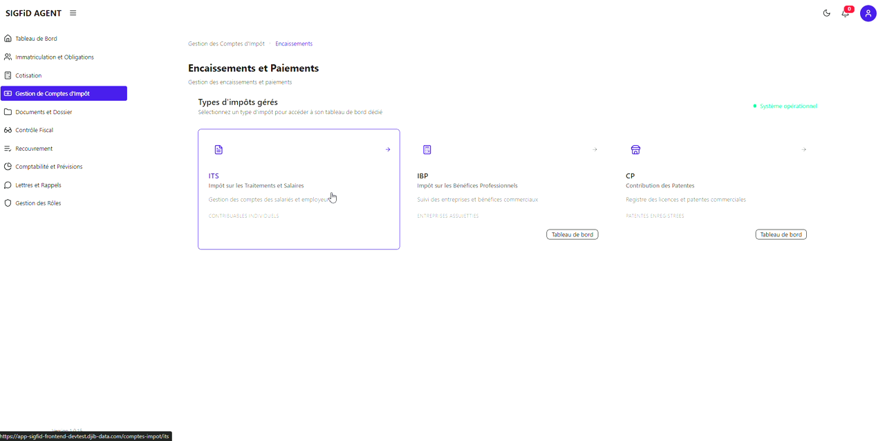 3 – Sélection du type d’impôt ITS
