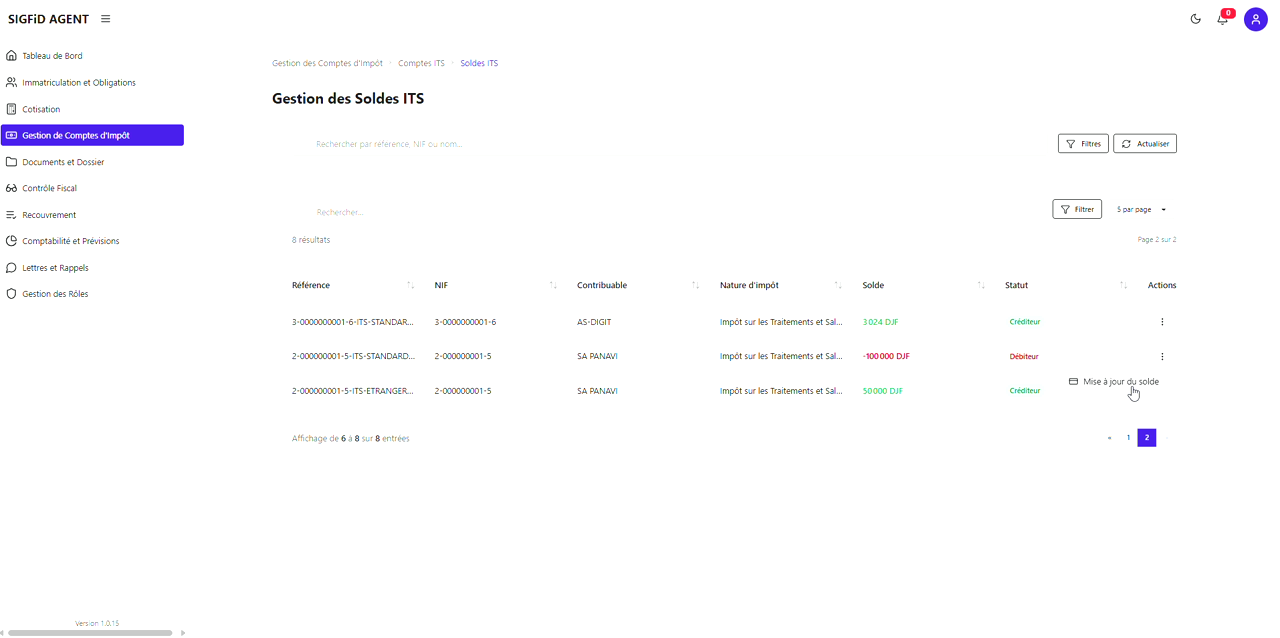 1 – Liste des soldes, compte débiteur