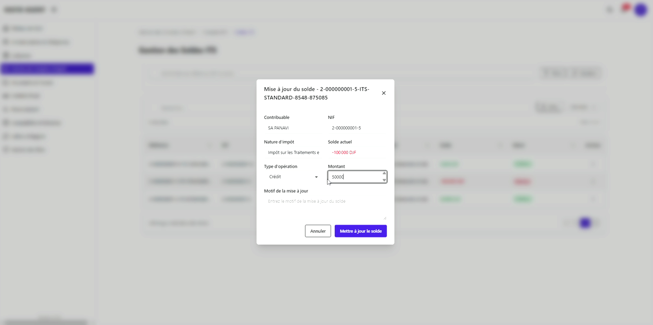 2 – Formulaire Mise à jour du solde