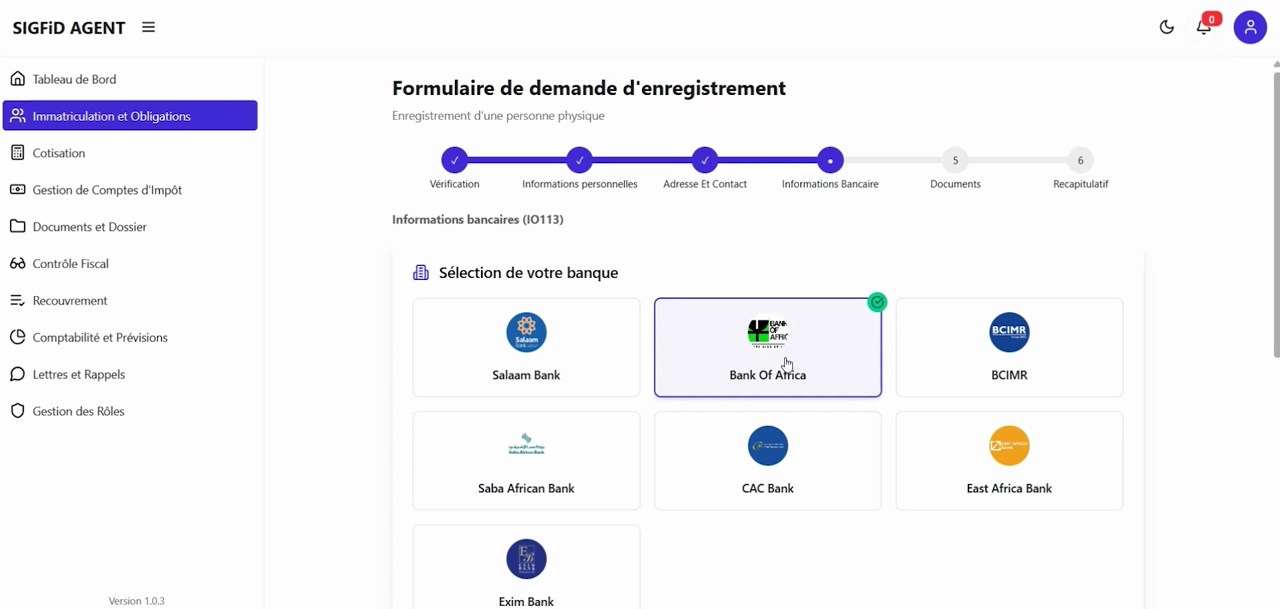 1 – Sélection de la banque