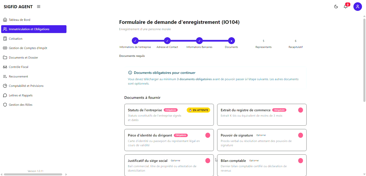 1 – Documents requis
