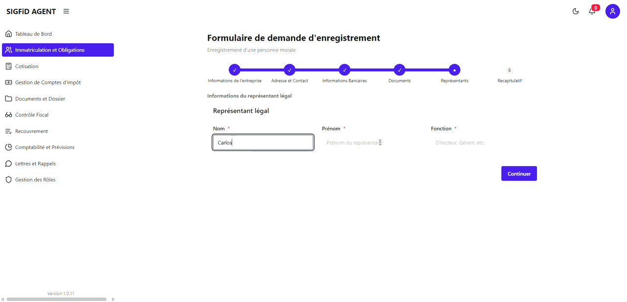 1 – Nom du représentant