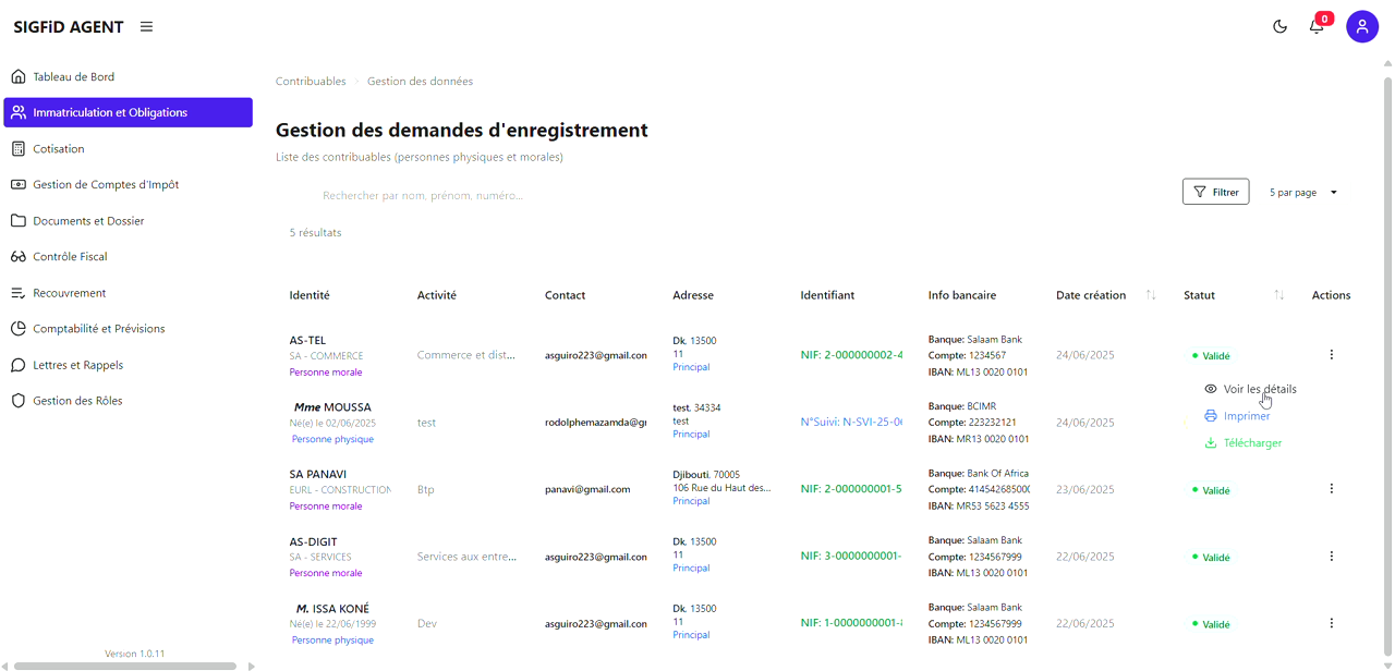 2 – Détails du contribuable
