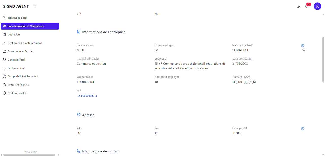 3 – Modifier infos entreprise