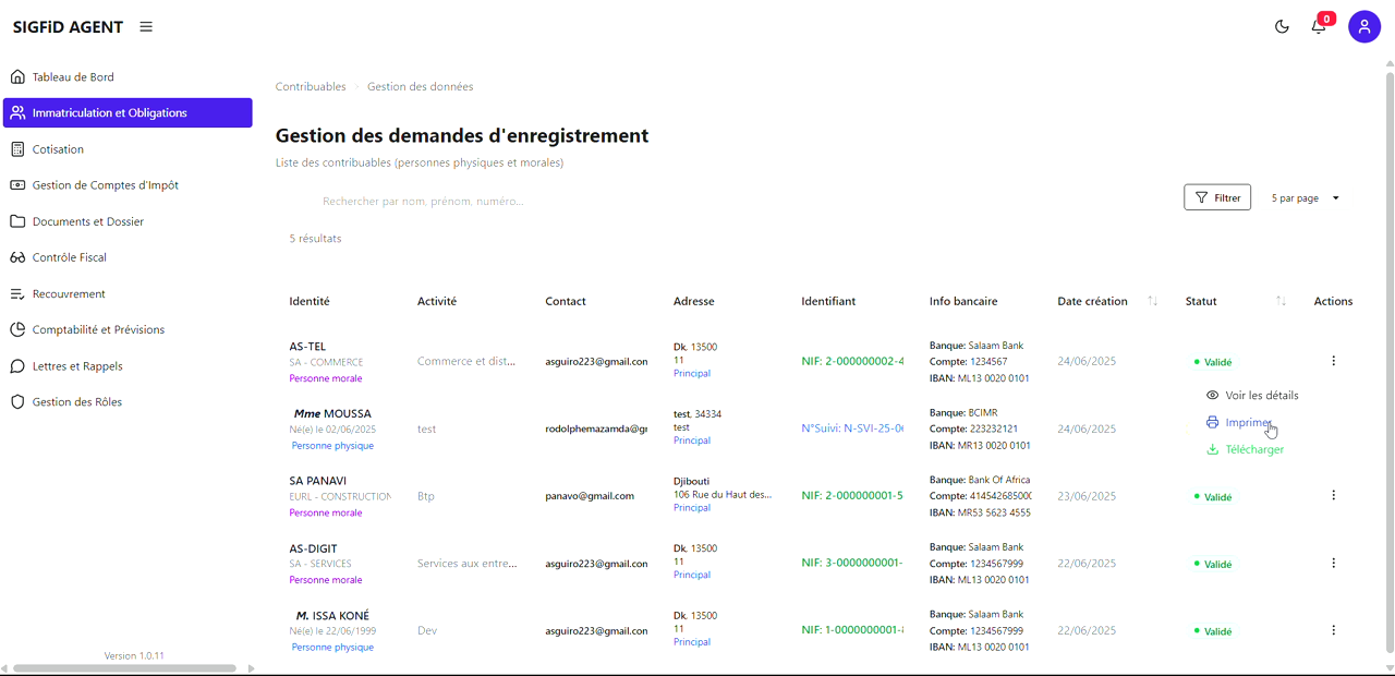 2 – Détails du contribuable