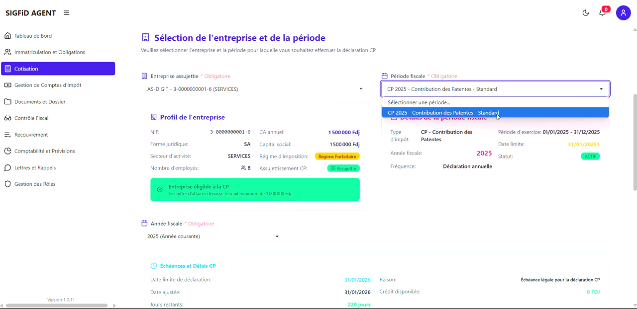 5 – Sélection entreprise et période