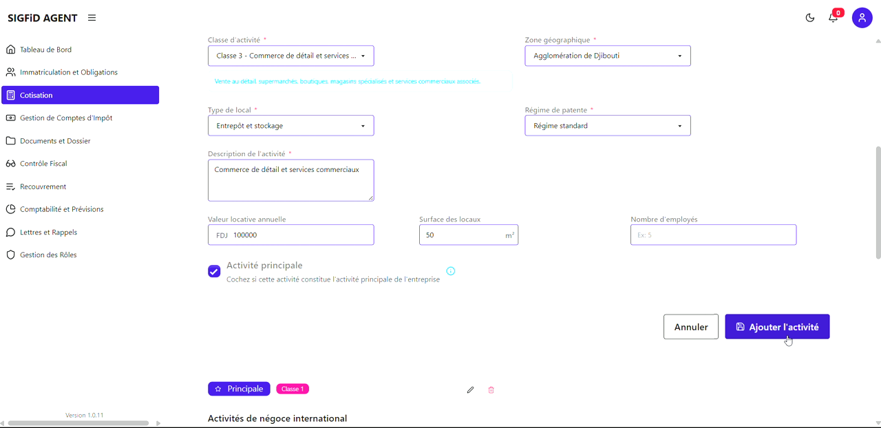 8 – Activité principale