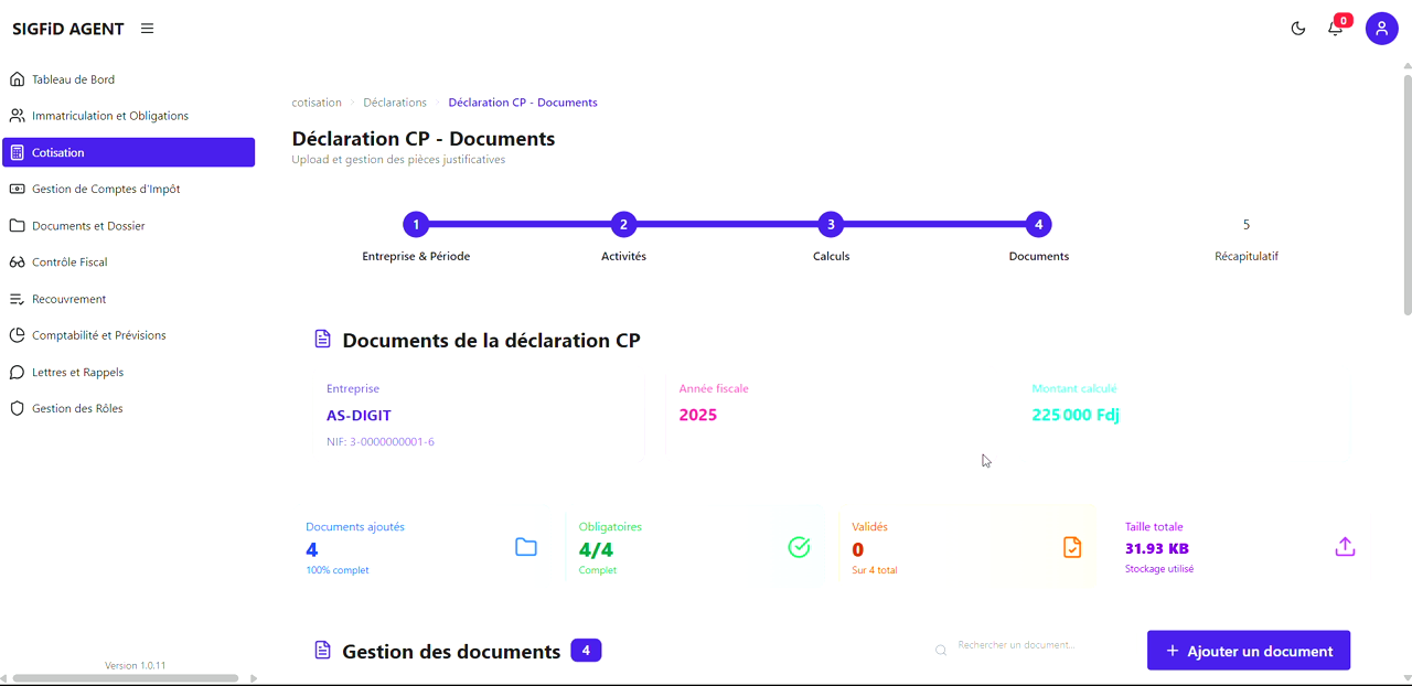 1 – Documents de la déclaration