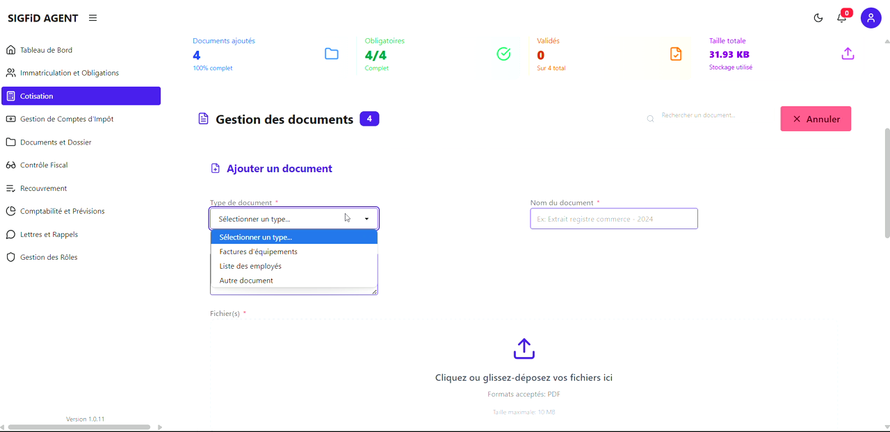 2 – Bouton Ajouter un document
