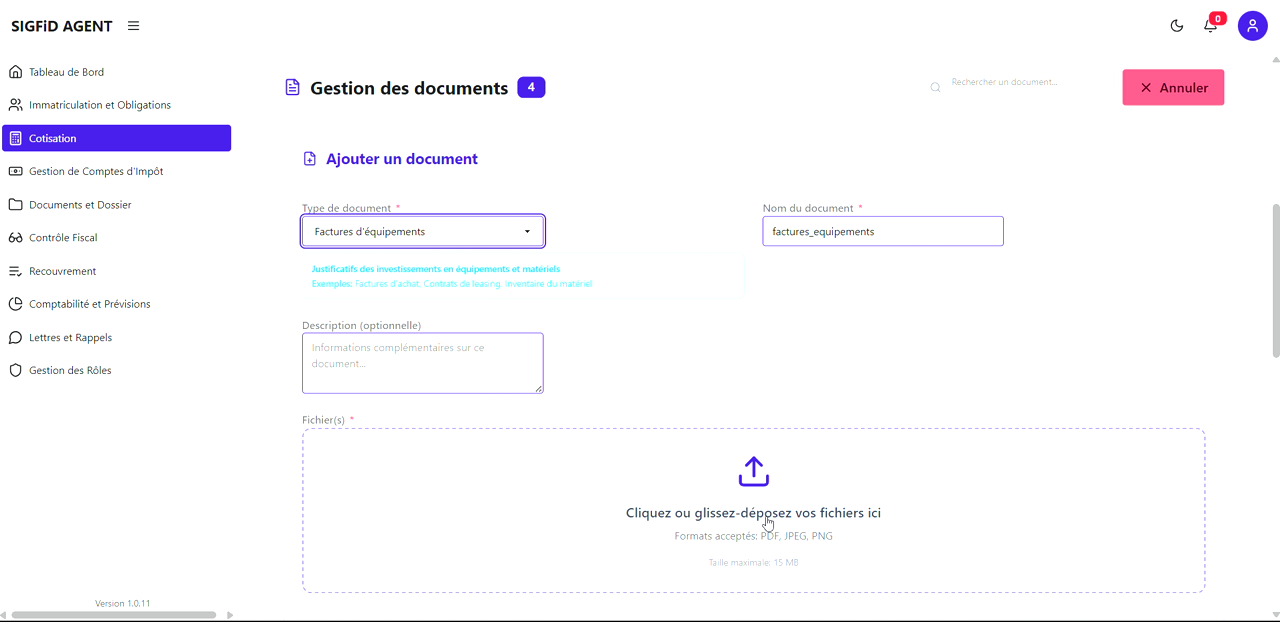 2 – Bouton Ajouter un document