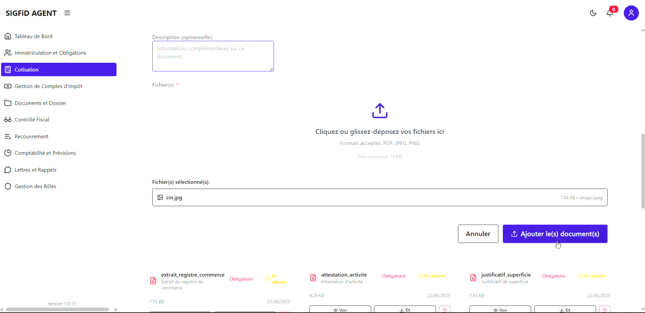 2 – Bouton Ajouter un document