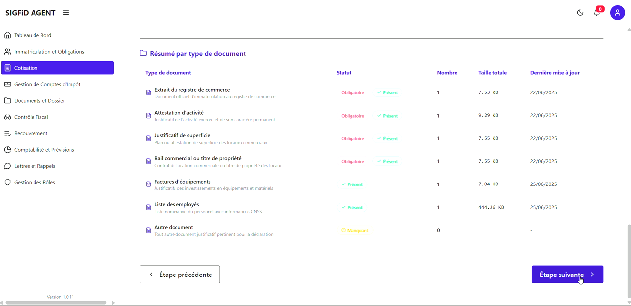 3 – Tableau de gestion des documents