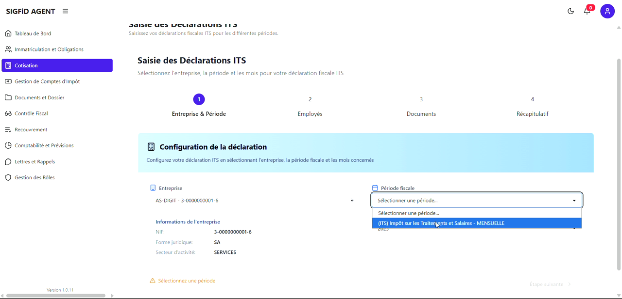 6 – Sélection Période fiscale