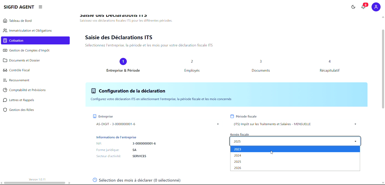 7 – Sélection Année fiscale