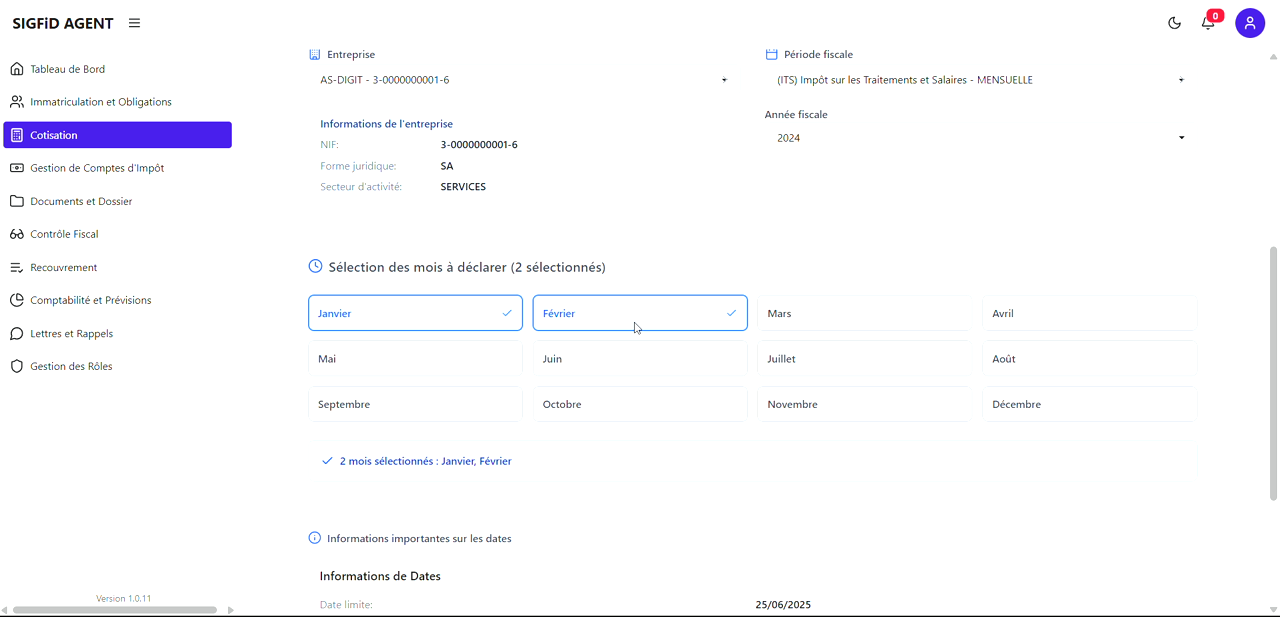 8 – Sélection des mois
