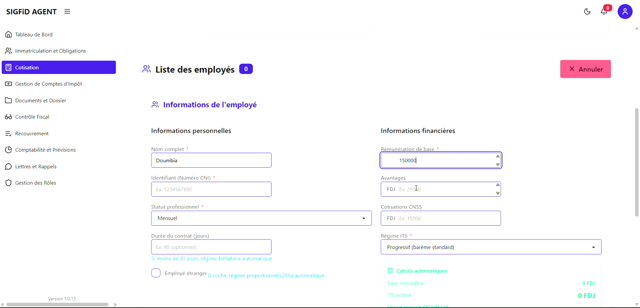 10 – Informations de l’employé
